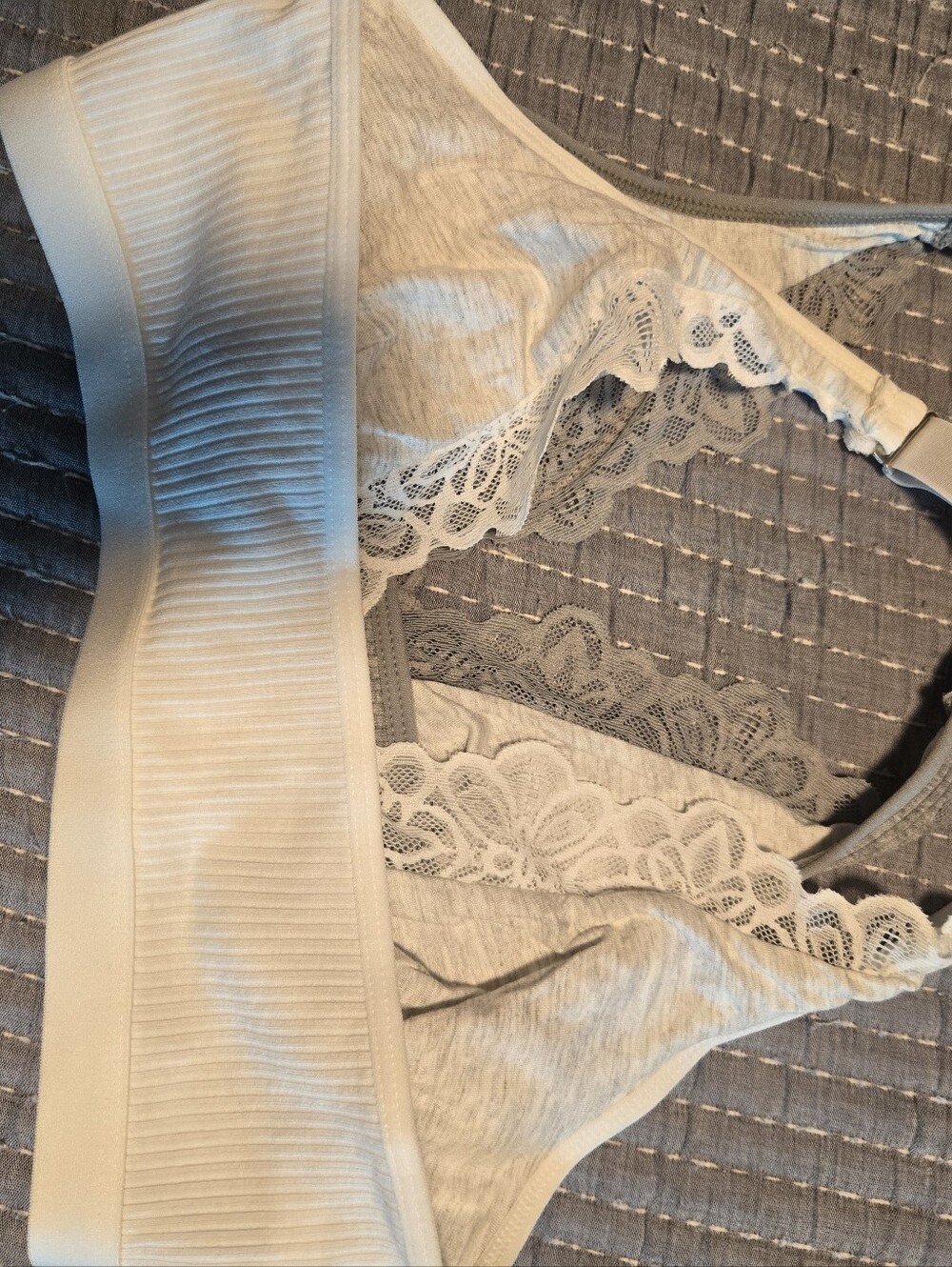 Women’s Lace-Trim Bralette - White And Gray - Picture 3 of 4